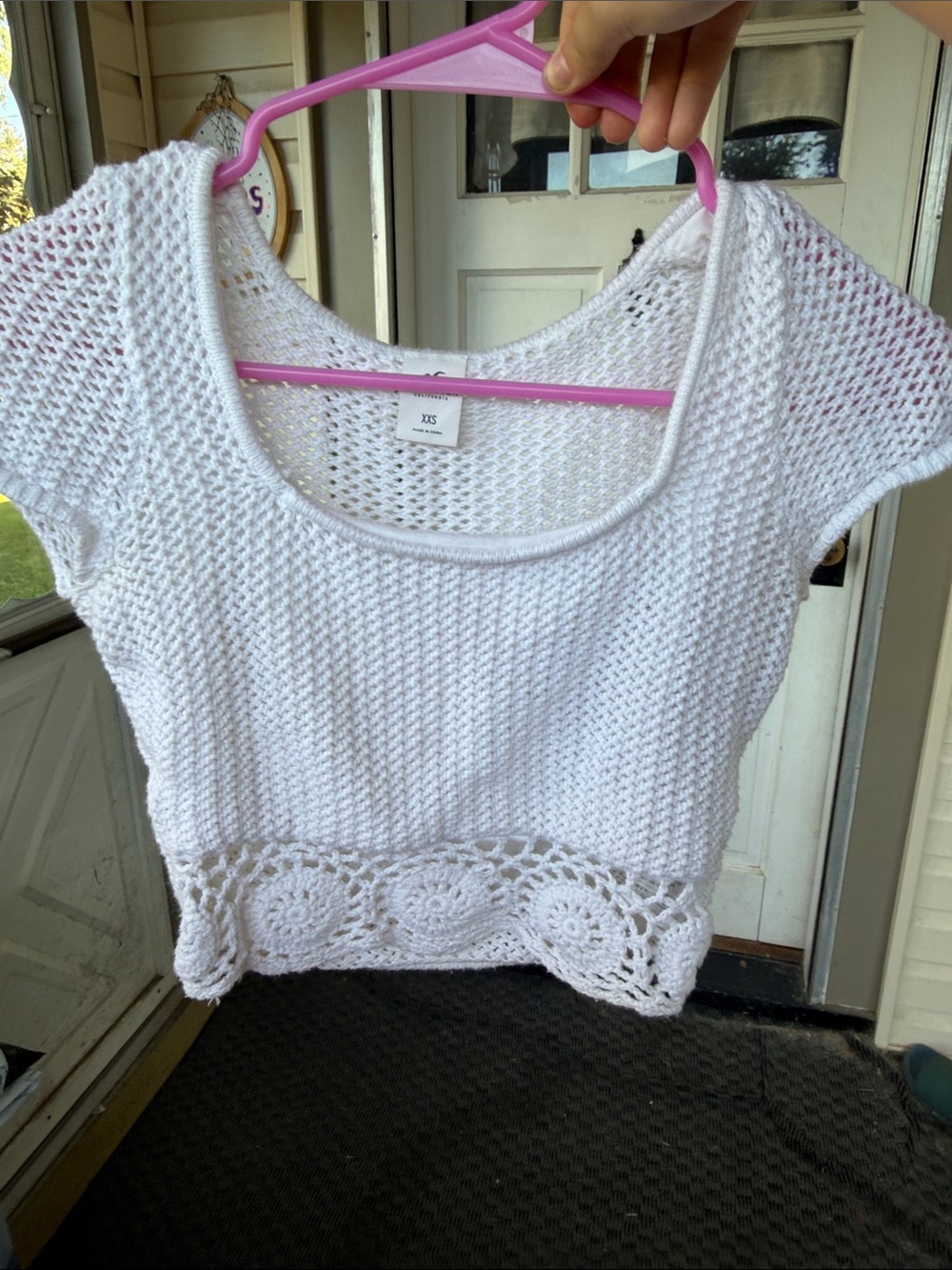 Hollister White Crochet Knit Crop Top